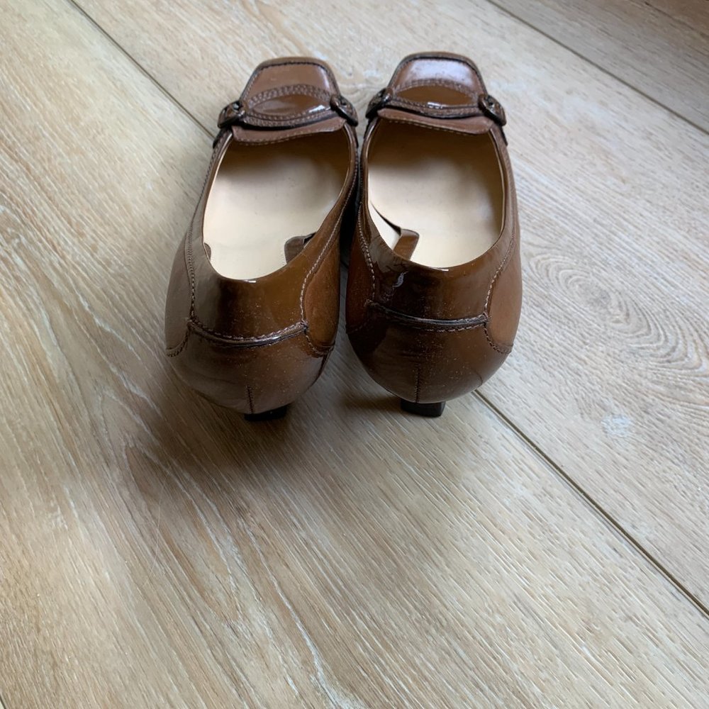 Cole Haan Brown Leather Pumps Brown Buckle Kitten Heel Women Shoes - Picture 3 of 16